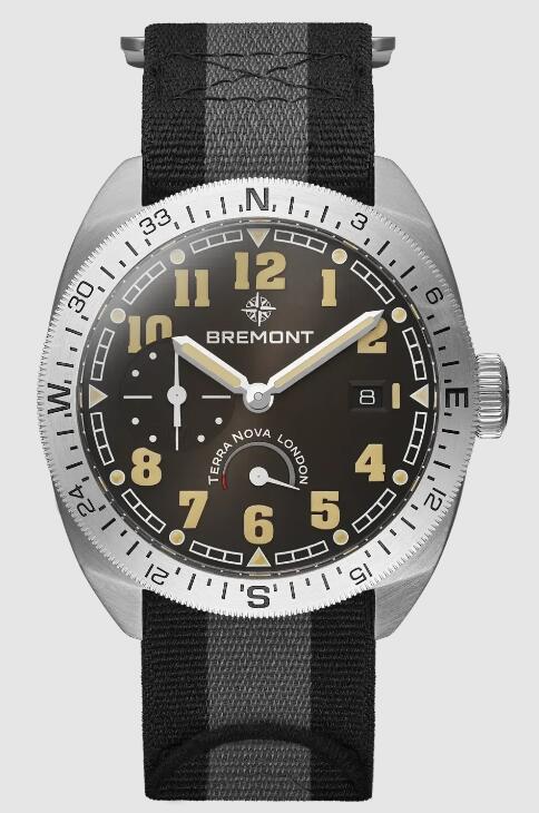 Best Bremont Terra Nova 40.5 Turning Bezel Power Reserve Brown Dial fabric strap Replica Watch